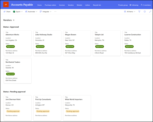 “供应商”页的预览。