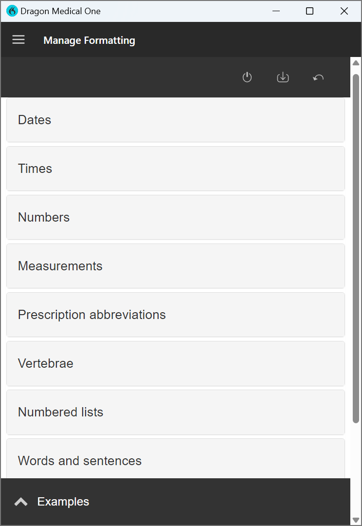 Manage Formatting window with formatting options