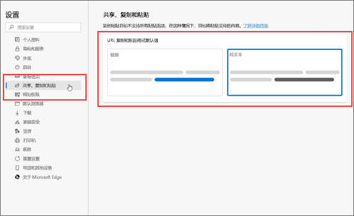 “共享、复制 & 粘贴”设置的屏幕截图。