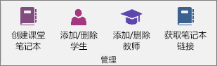 “课堂笔记本”选项卡的管理组。