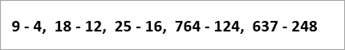 示例公式读取：9-4、18-12、25-16、764-124、637-248