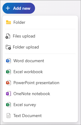 显示 OneDrive 和可创建的 Office 文档的屏幕截图。
