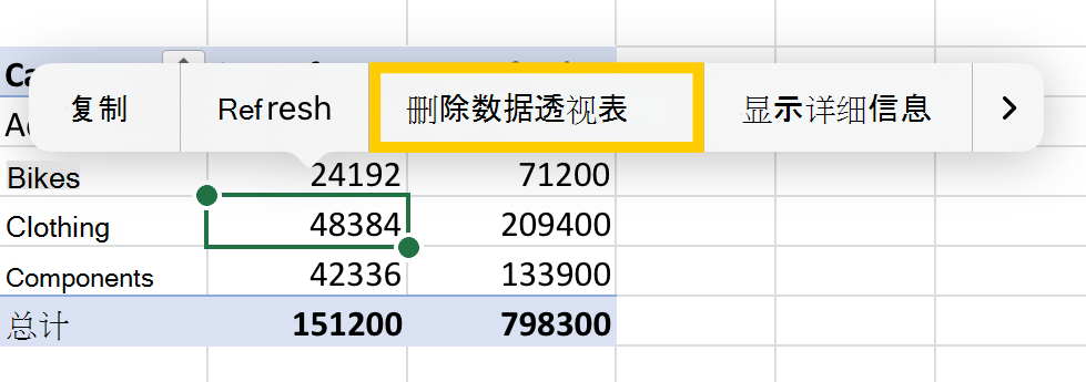从 iPad 上的上下文菜单中删除数据透视表选项。