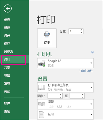 单击“文件 > 打印”预览工作表