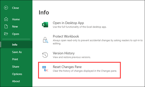 Excel 网页版重置更改