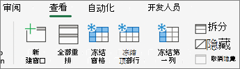 带有“冻结”按钮的“视图”选项卡屏幕截图