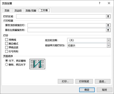 Excel 页面设置表选项卡选项