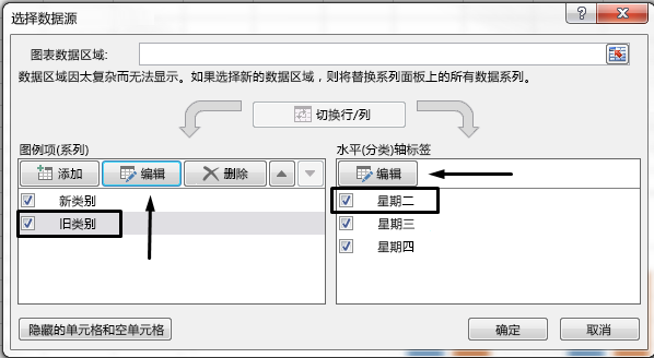 你可以在“选择数据源”对话框中编辑图例名称。