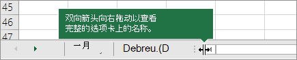 右拖动双向箭头以显示一个或多个选项卡