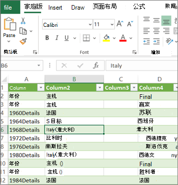 典型的 Excel 工作表