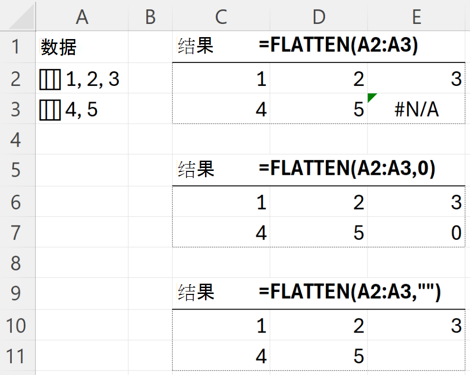使用 FLATTEN 中的 pad_value 参数替换锯齿状结果中的 #N/A 错误