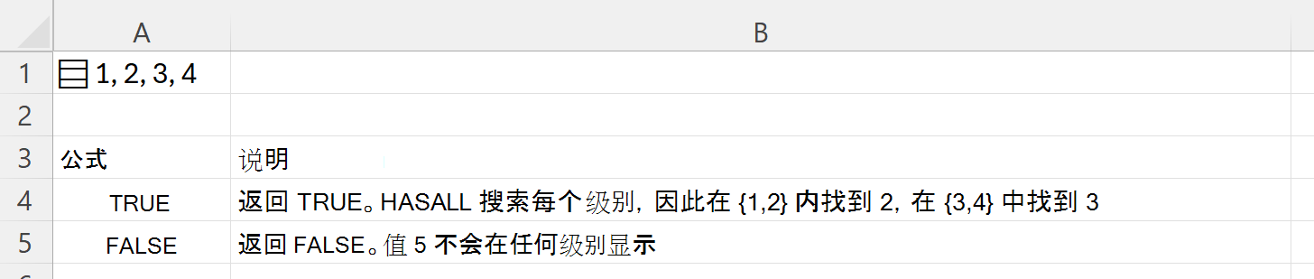 使用 HASALL 在存储在单个单元格中的嵌套数组内进行搜索