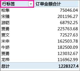 “行标签”筛选器