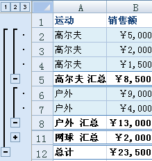自动分类汇总示例