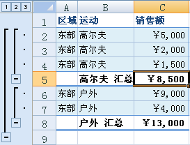 自动分类汇总示例