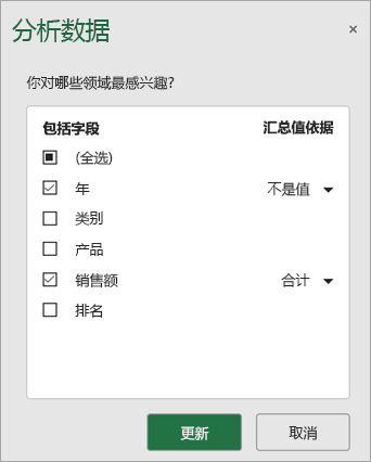 选择要包括和更新哪些字段以获取新建议。