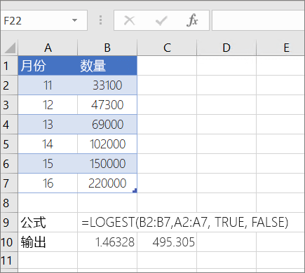 示例 1-- LOGEST 函数