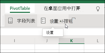 Excel 网页版中“数据透视表”选项卡上的“设置”按钮