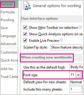 “常规”对话框中的选项