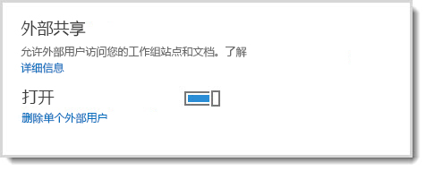 图像显示打开/关闭的控件以便允许外部用户访问工作组网站和文档。
