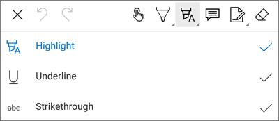 OneDrive for Android PDF 标记突出显示菜单
