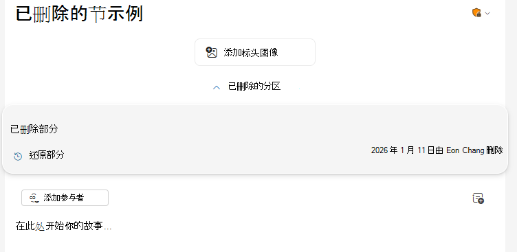 “已删除分区”切换位于版本顶部