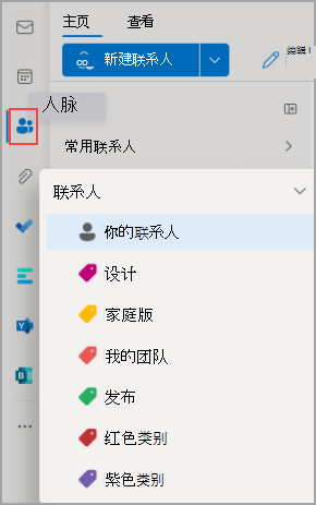 显示 Outlook 主页的图像，左侧导航栏上突出显示了People图标。