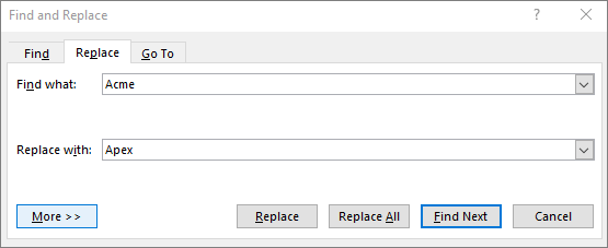 在 Outlook 中，“查找和替换”对话框。