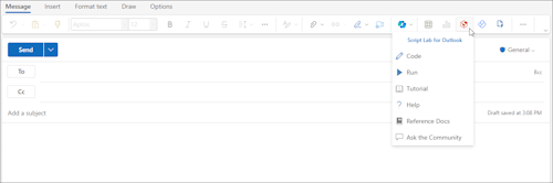 从Outlook 网页版和新 Outlook for Windows 中撰写的邮件的功能区中选择的示例加载项。