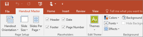 显示 PowerPoint 中的讲义母版功能区