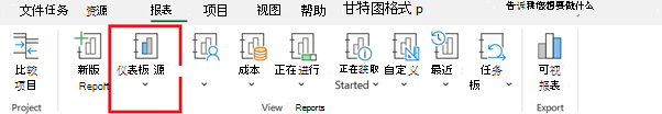 “报表”选项卡上的“仪表板”按钮