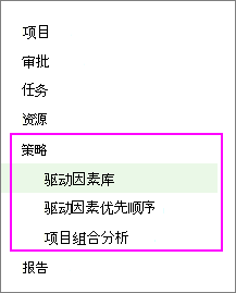 “策略”部分将显示在“快速启动”上。