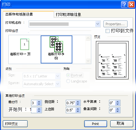 “打印”对话框中的“其他打印选项”