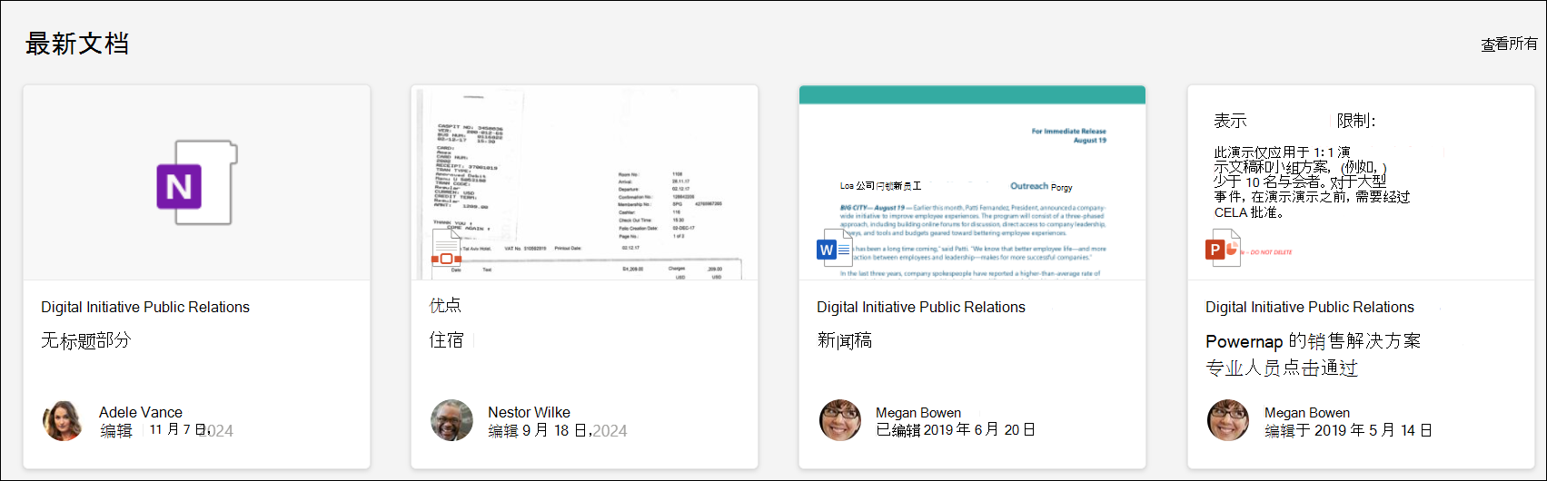 中心网站突出显示的 Web 部件