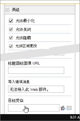 突出显示目标受众的 Web 部件属性高级部分