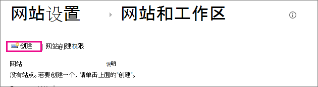网站和工作区对话框中的“创建网站”链接