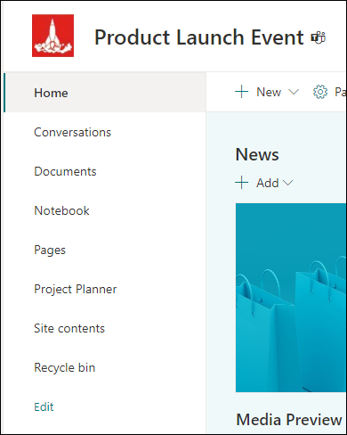 SharePoint 团队网站左侧菜单