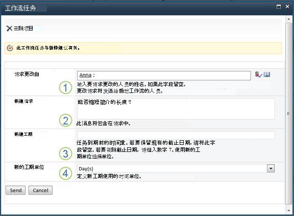 项目中请求更改的表单