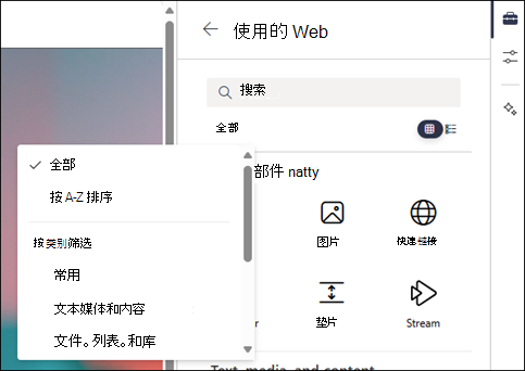 在工具箱的级别 2 中筛选 Web 部件