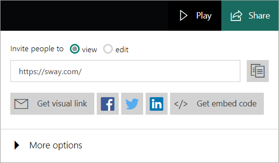 Microsoft 帐户中的 Sway 菜单