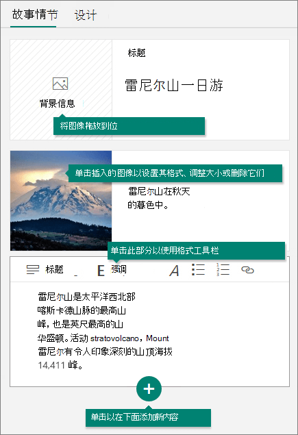 Sway“故事情节”选项卡。