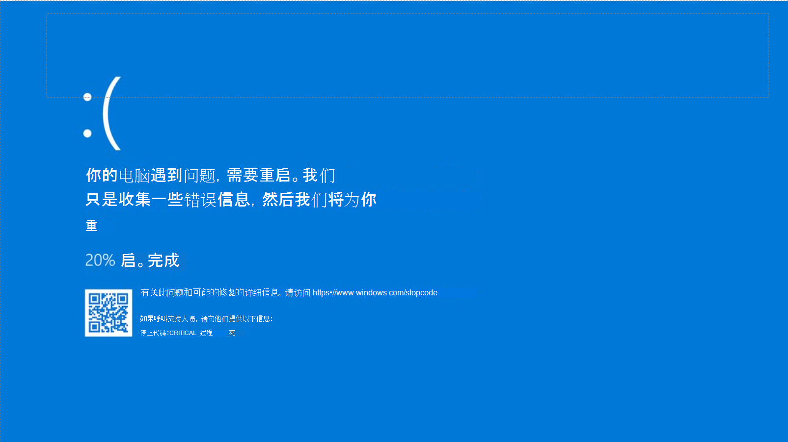 Windows 10 中停止代码错误的屏幕截图