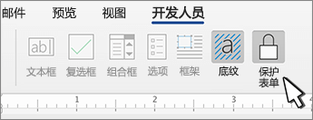 “开发人员”选项卡上的“保护表单”按钮