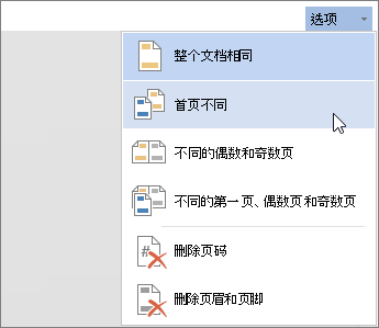 Word Online 中的“页眉和页脚选项”菜单