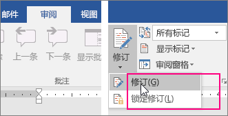 当你单击“修订”按钮时，可用的选项将突出显示