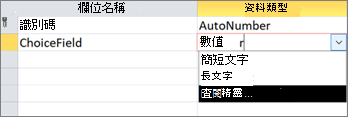 建立選擇欄位