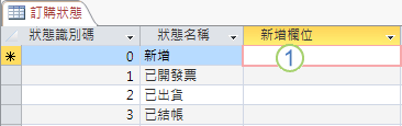 Access 中含有 [新增欄位] 欄的資料工作表