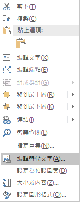 Excel Win32 [編輯替代文字] 功能表的圖形