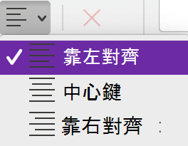 Mac 版 OneNote 中的段落對齊選單。