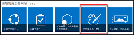 SharePoint Online 中新建立的網站，其中顯示可點選以進一步自訂網站的磚